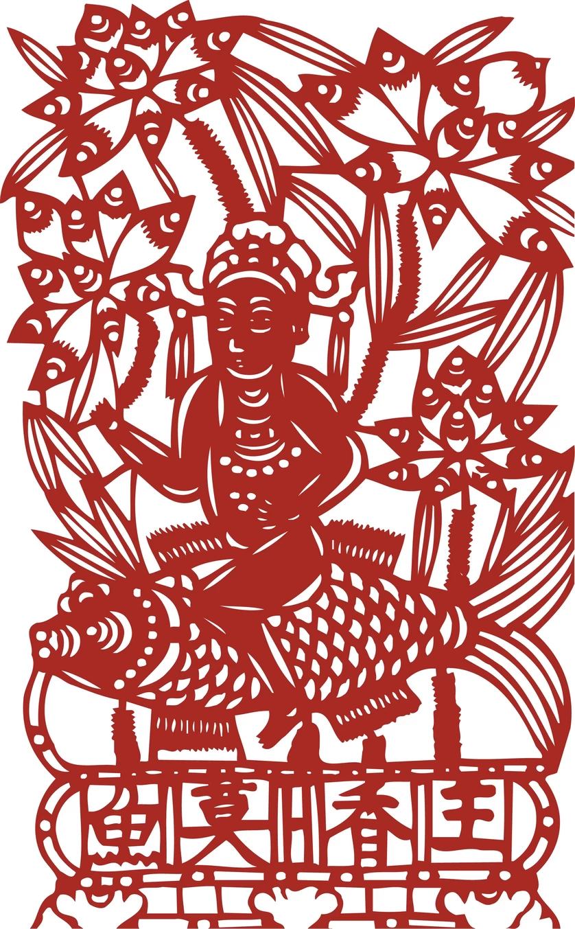 中国风中式传统喜庆民俗人物动物窗花剪纸插画边框AI矢量PNG素材【1442】